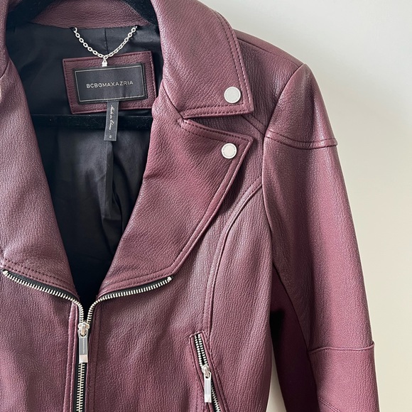 BCBGMaxazria Burgundy Moto Leather Jacket (Size Small) - Picture 7 of 7